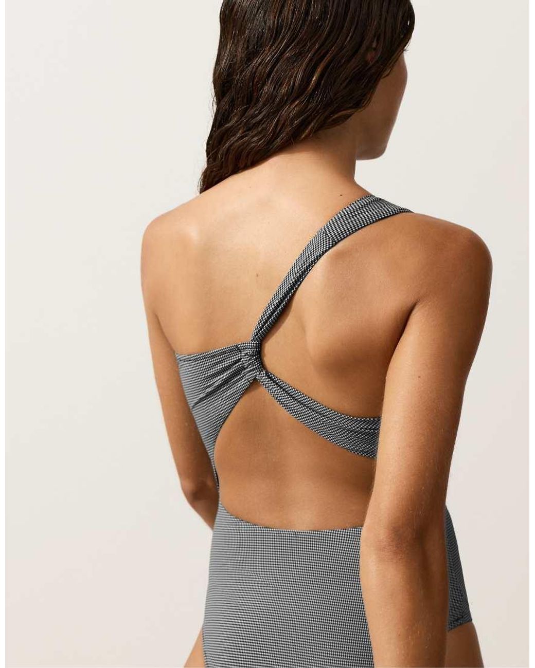 Oysho Black Mini Gingham Asymmetric Trikini