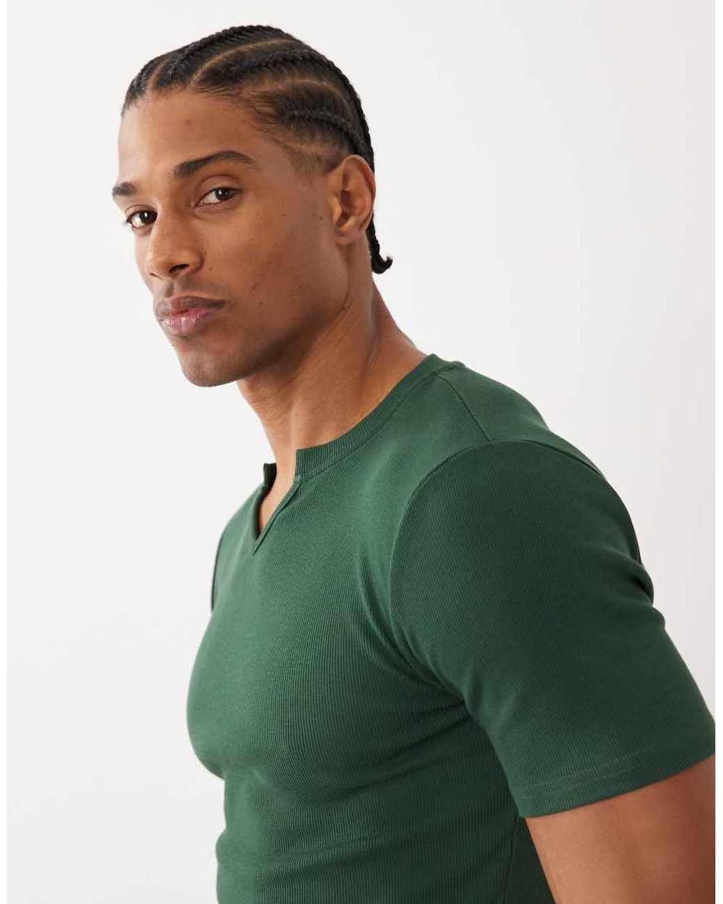 ASOS Green Muscle Fit T-shirt With Notch Neck for men