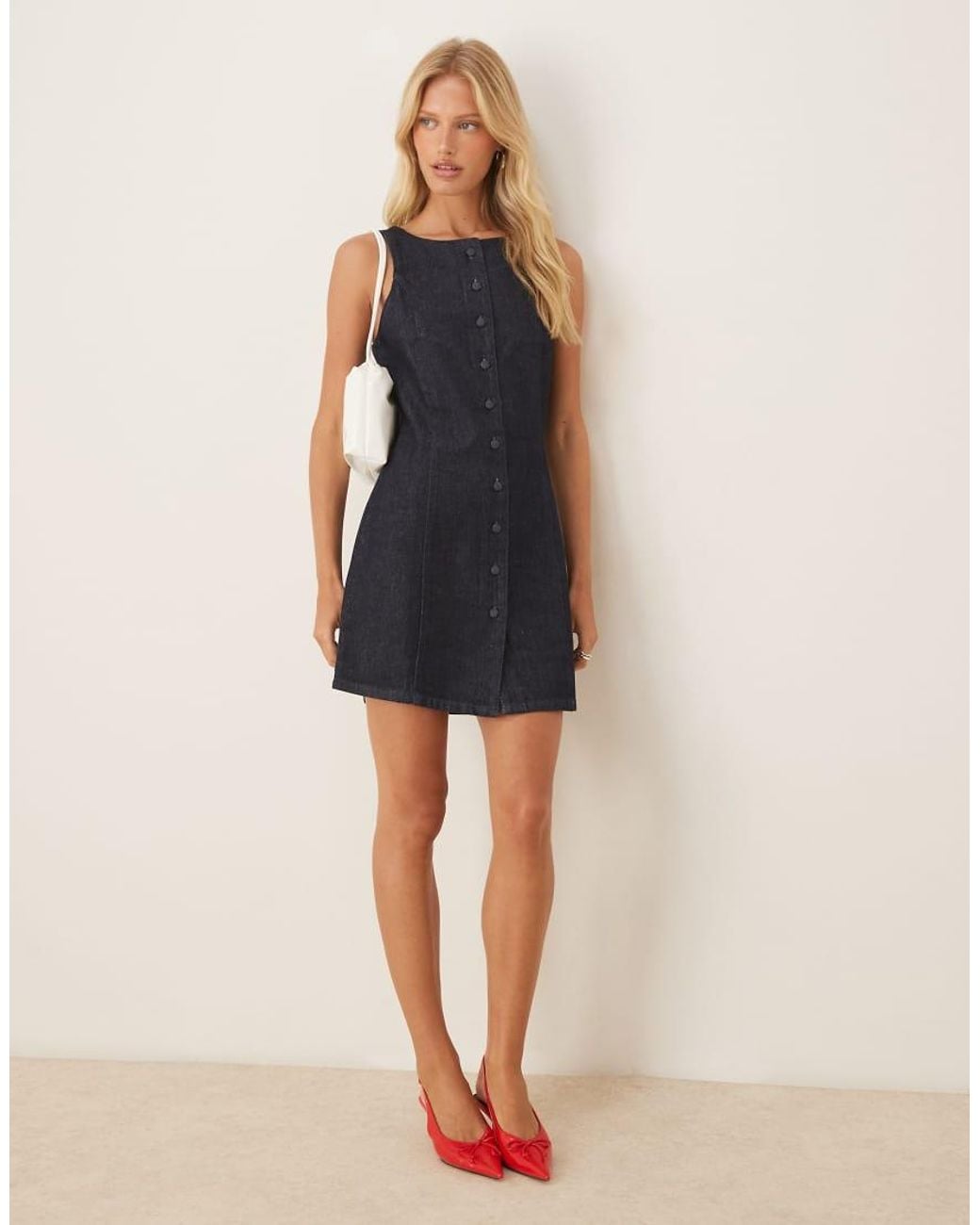 ASOS Blue Denim Button Through Waistcoat Dress