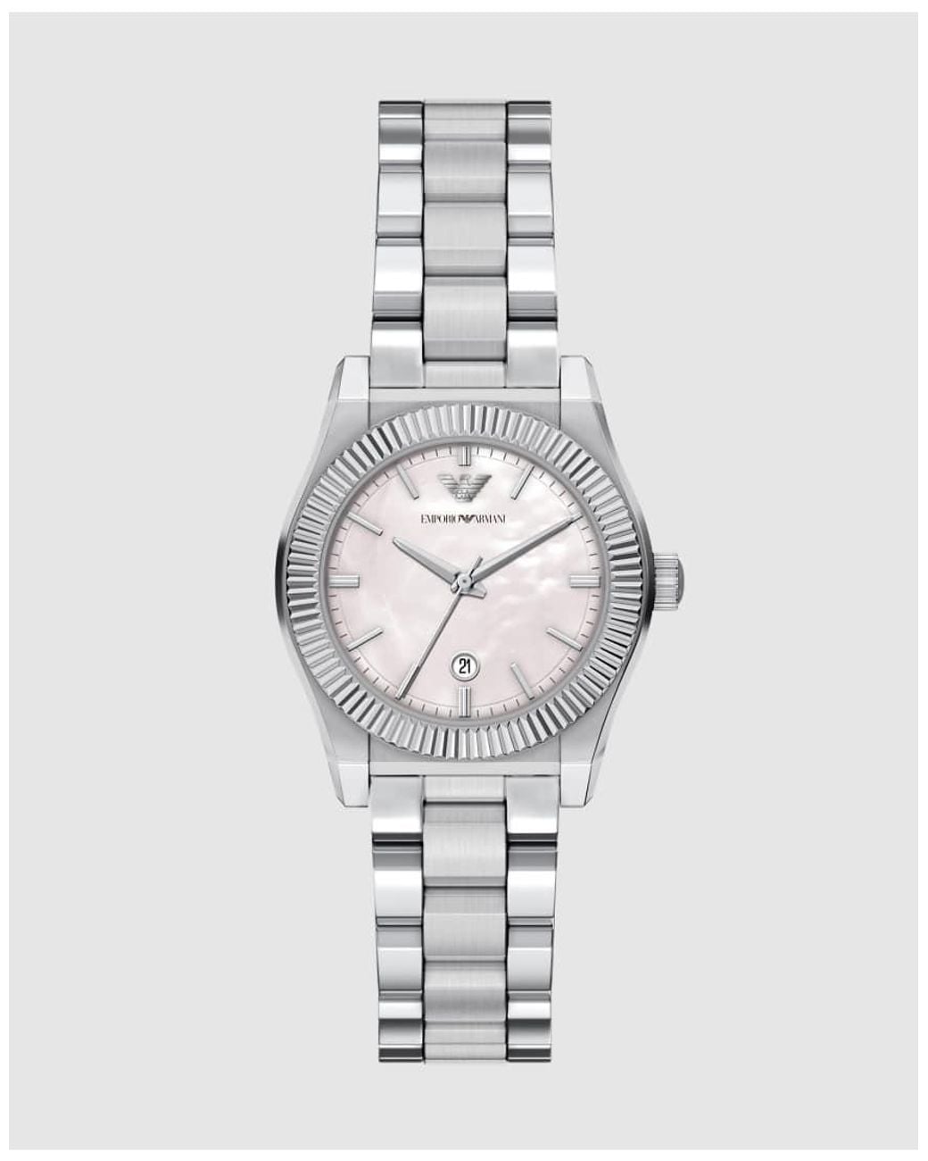 Emporio Armani White Three-Hand Date Stainless Steel Watch