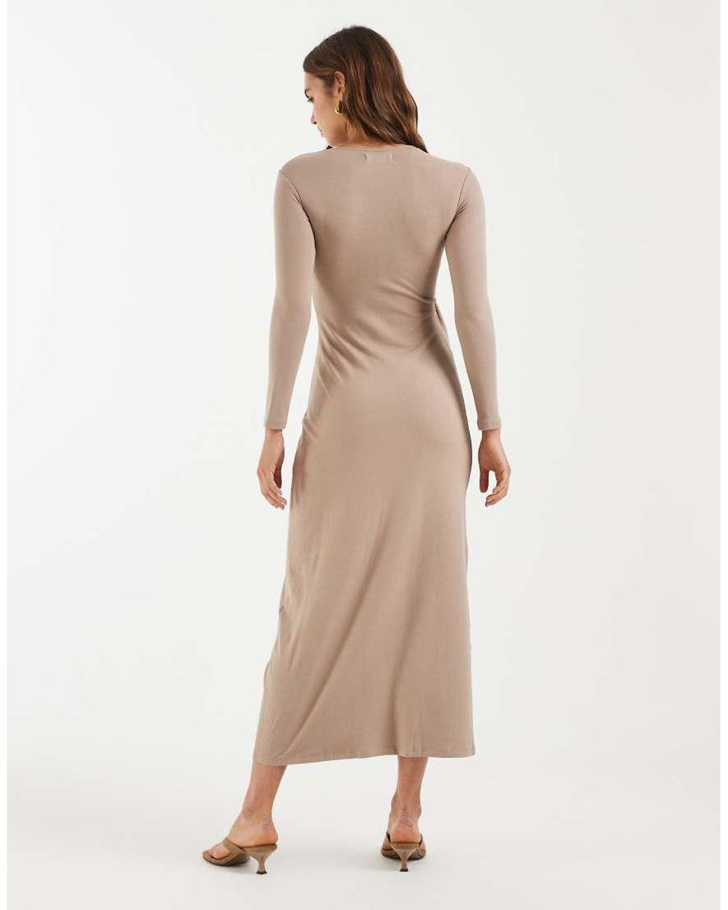 4th & Reckless Natural Soft Touch Twist Front Drape Detail Maxi Dress