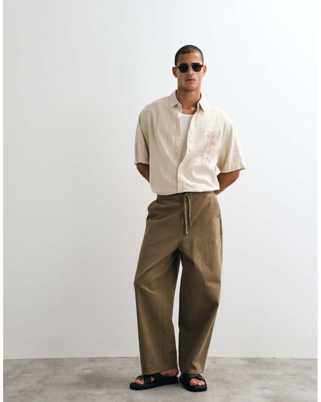 ASOS White Boxy Oversized Linen Blend Shirt With Placement Print for men