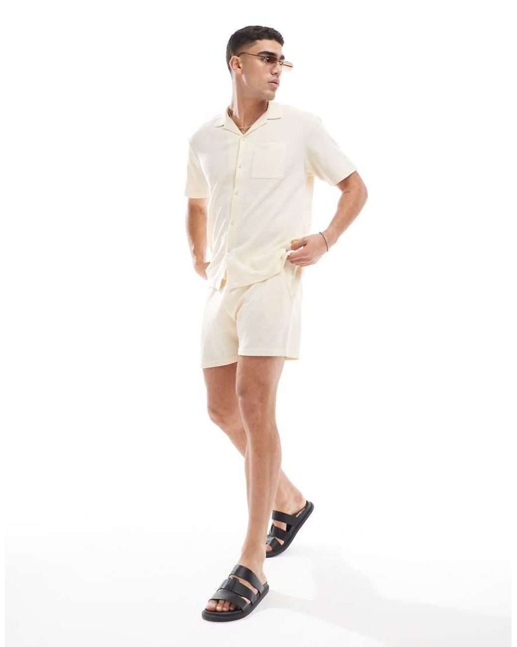 Aray White Waffle Shorts Co-ord for men