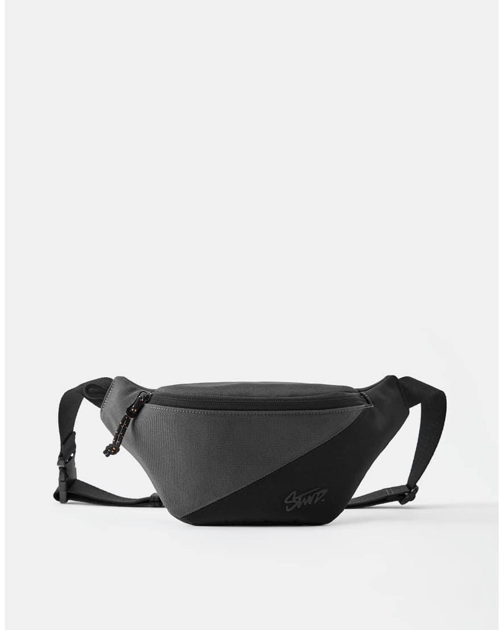 Pull&Bear Black Mixed Fabric Stwd Belt Bag for men