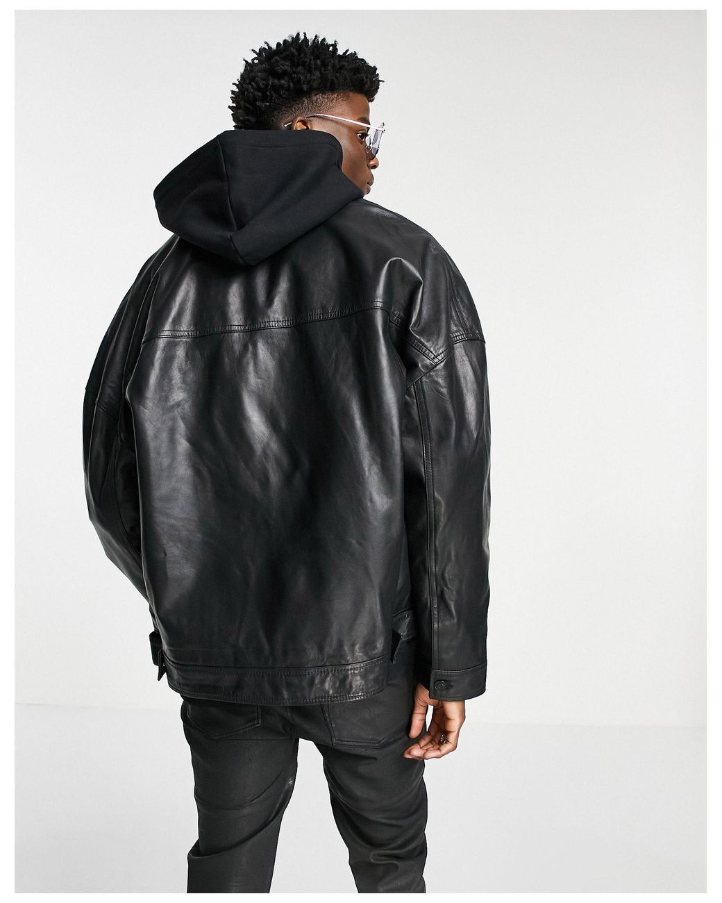 ASOS Oversized Real Leather Western Jacket in Black for Men | Lyst