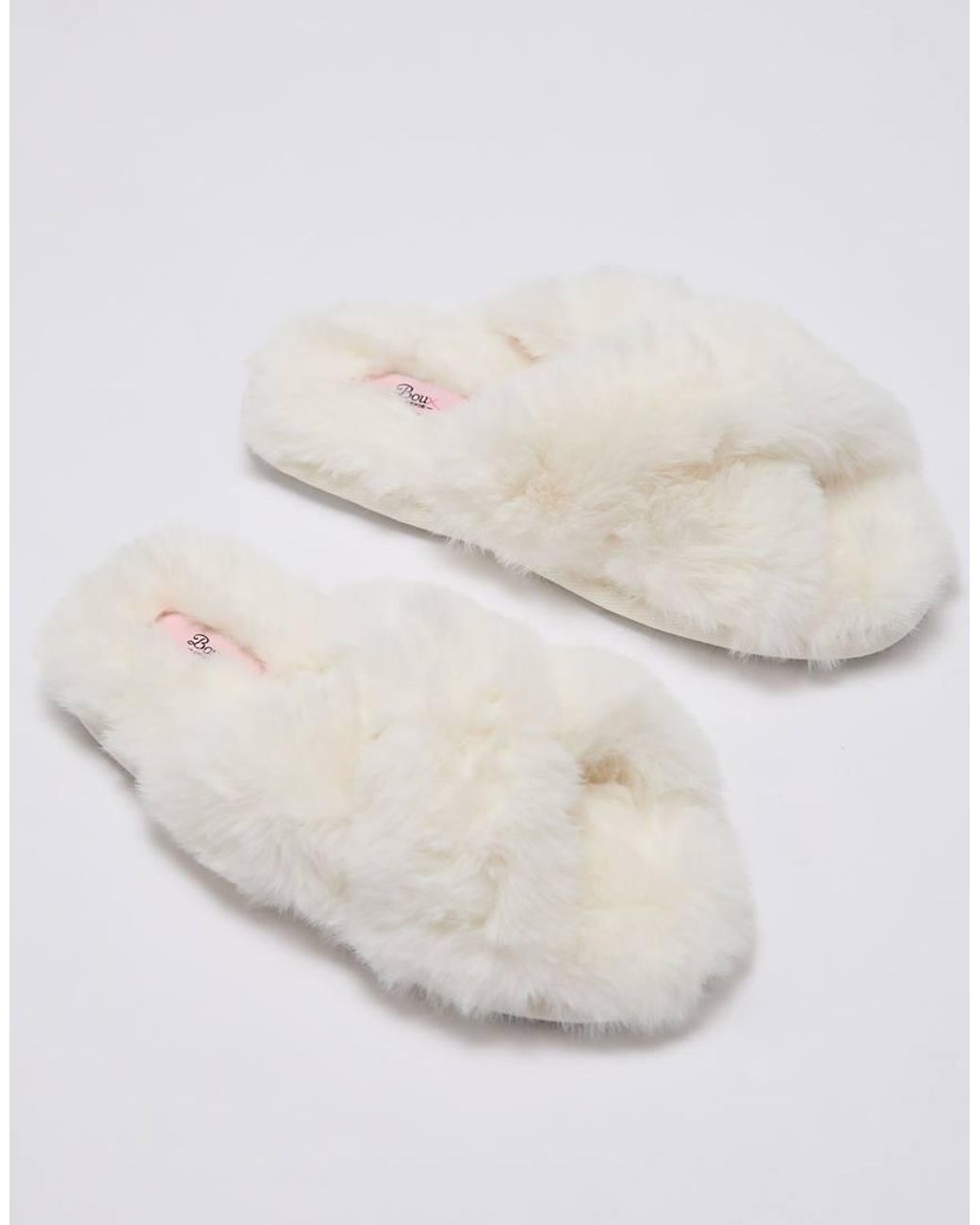 Boux Avenue Natural Cross Band Open Toe Soft Plush Loungewear Slider Slippers