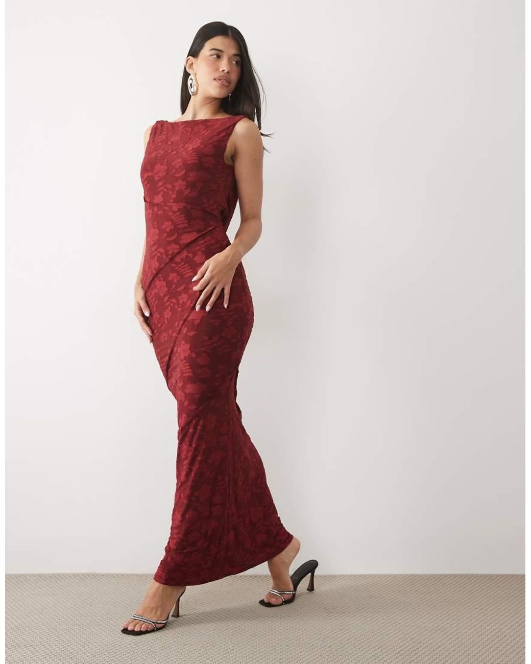 ASOS Red Raw Seam Cowl Back Devore Maxi Dress