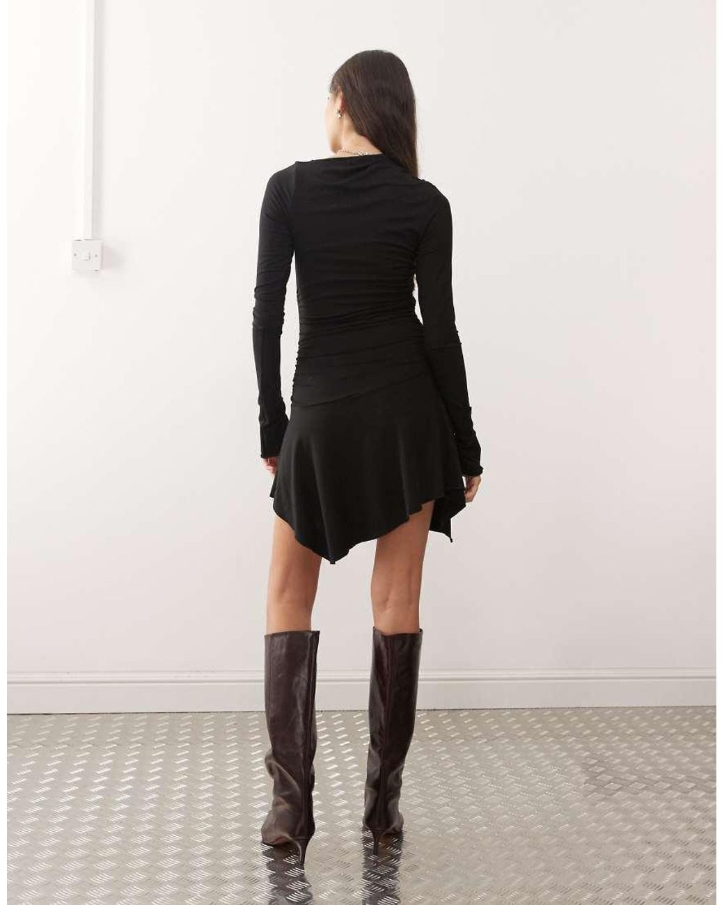 Weekday Natural Asymmetric Shoulder Long Sleeve Mini Dress