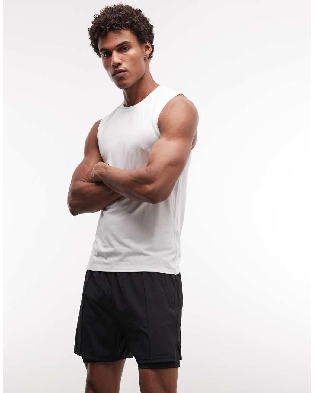 4505 White Woven 5'' 2-in-1 Tennis Short With Pleat Detail And Ball Pocket for men