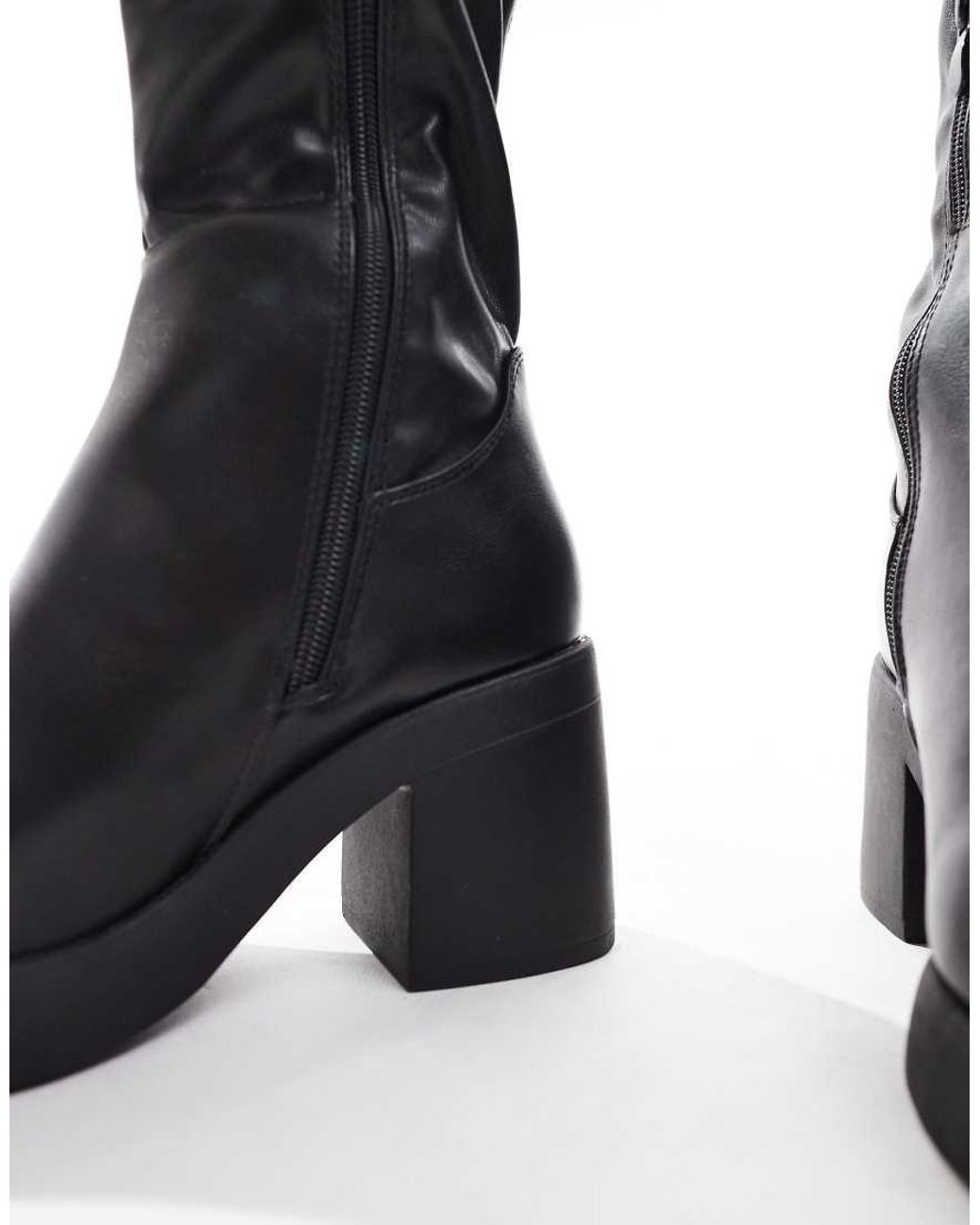 SEQWL Wide Fit Red Audi Chunky Knee High Boots