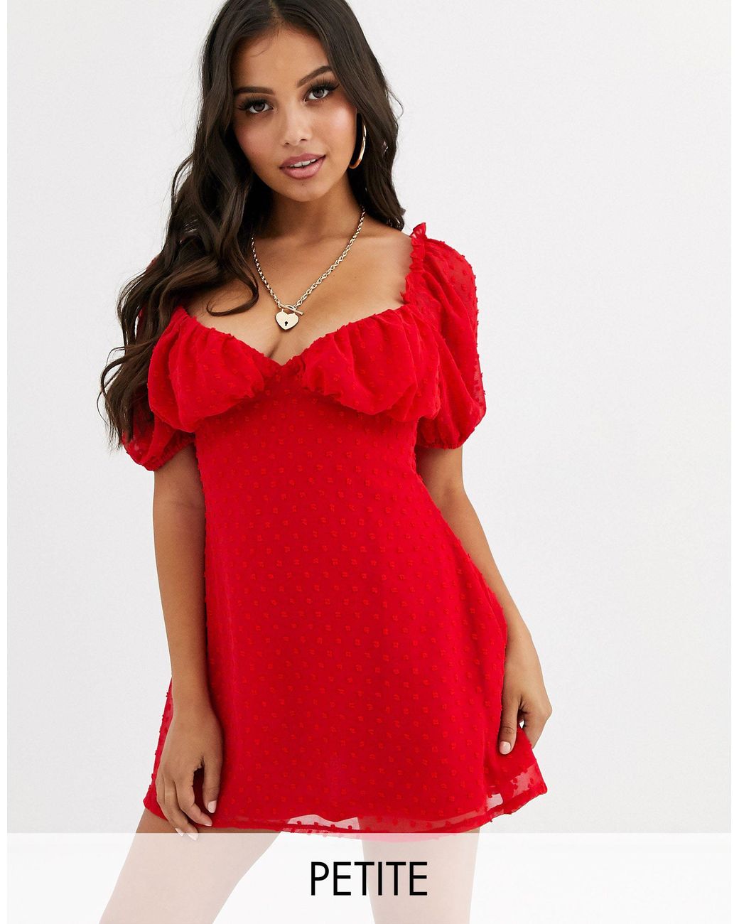 Missguided Dobby Milkmaid Skater Dress in Red | Lyst