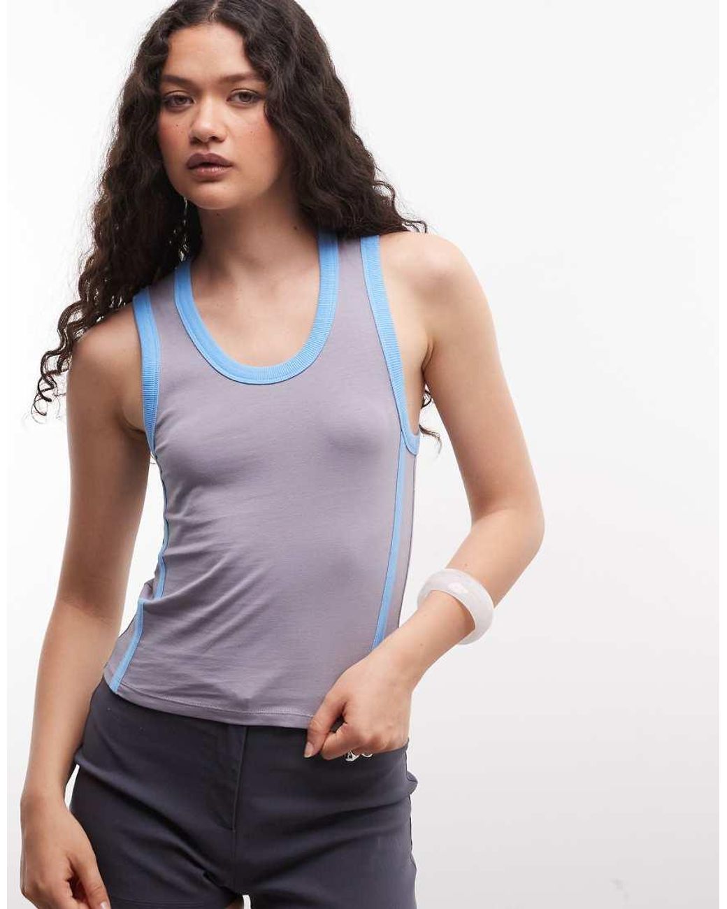 Collusion Gray Contrast Neck Sporty Racer Vest