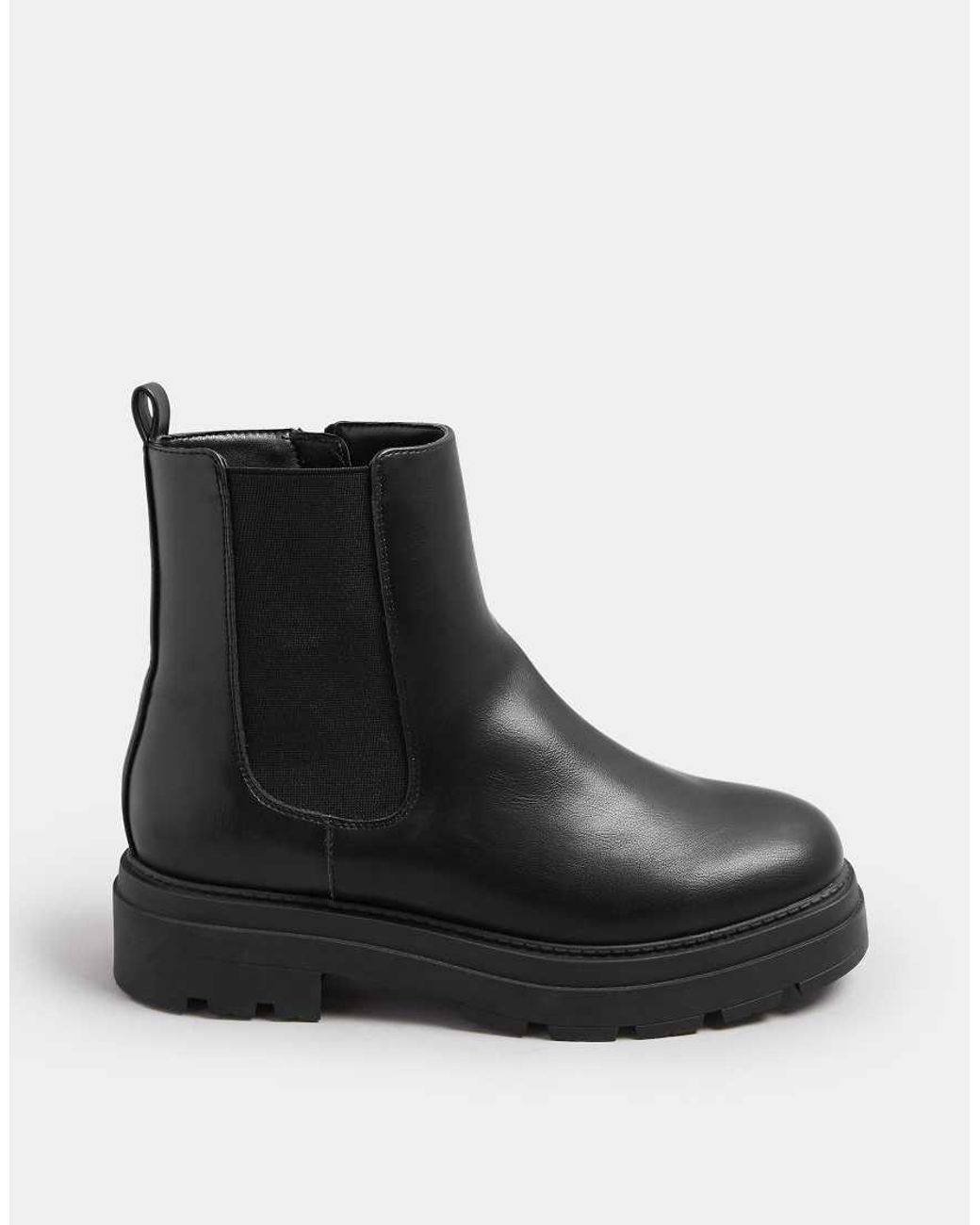 Yours Clothing Black Faux Leather Chunky Chelsea Boots