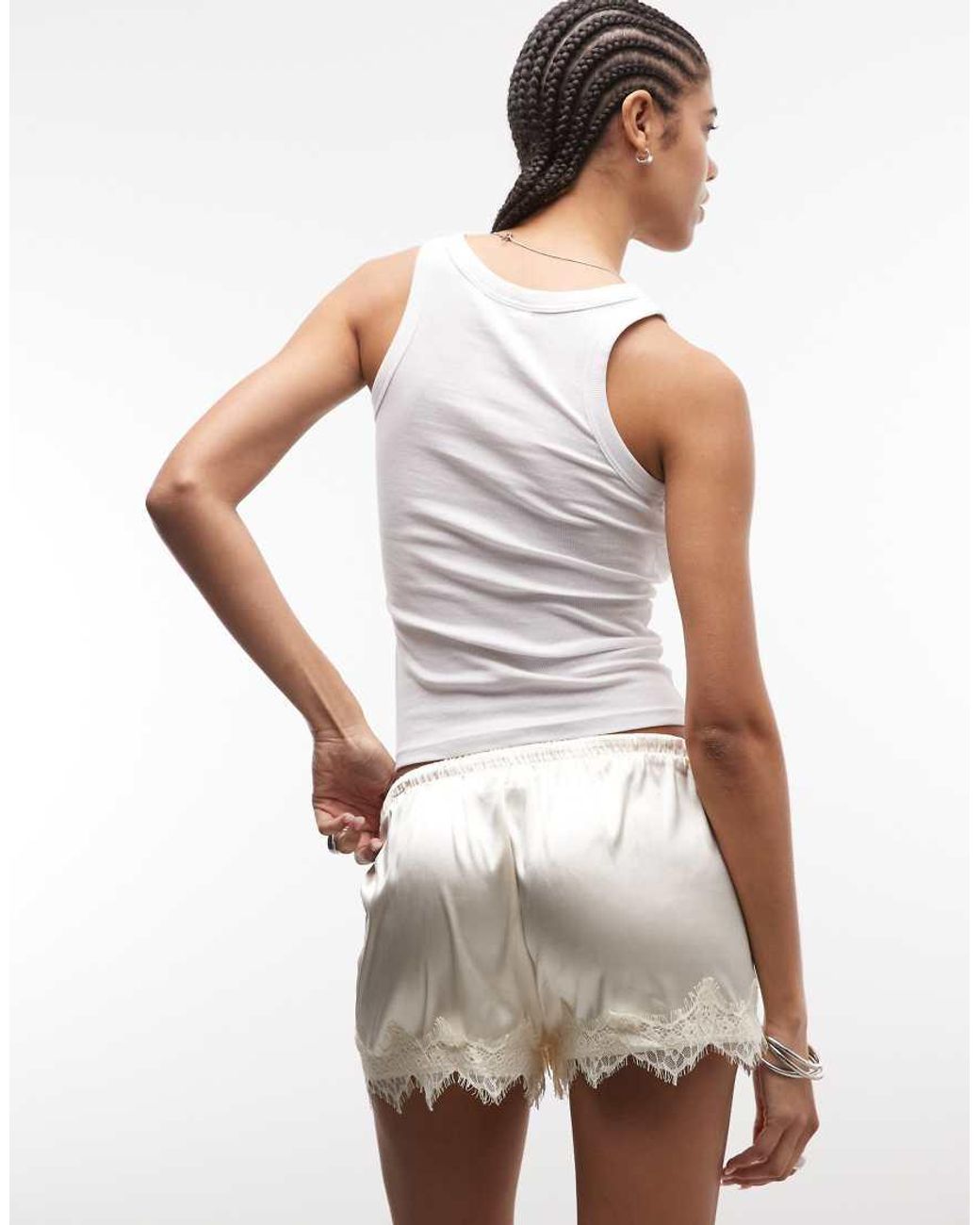 Noisy May Gray Low Rise Satin Shorts With Lace Hem