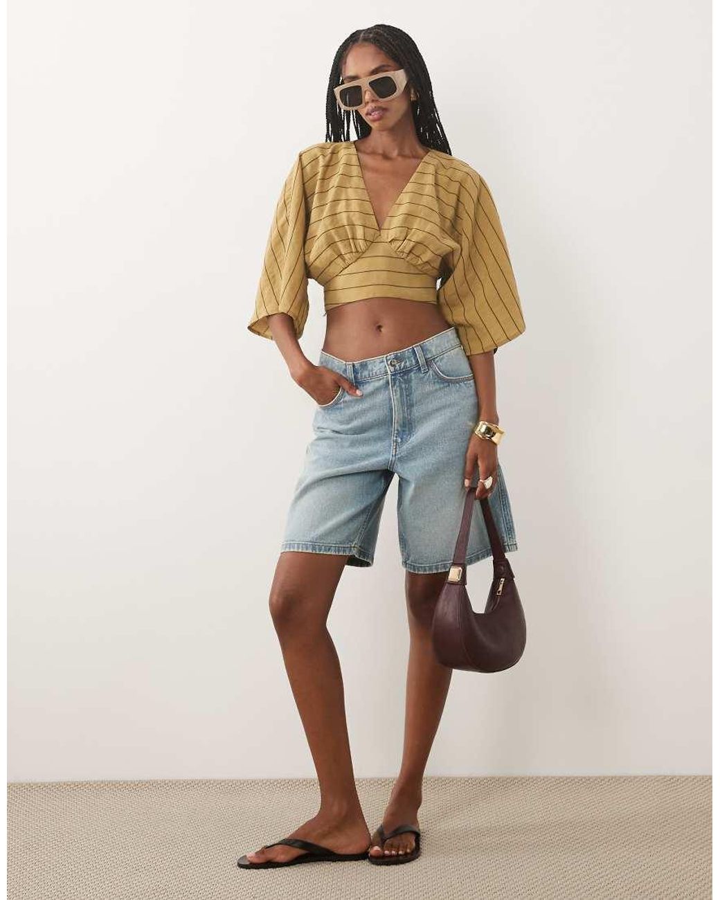 ASOS Brown Batwing Wrap Detail Top