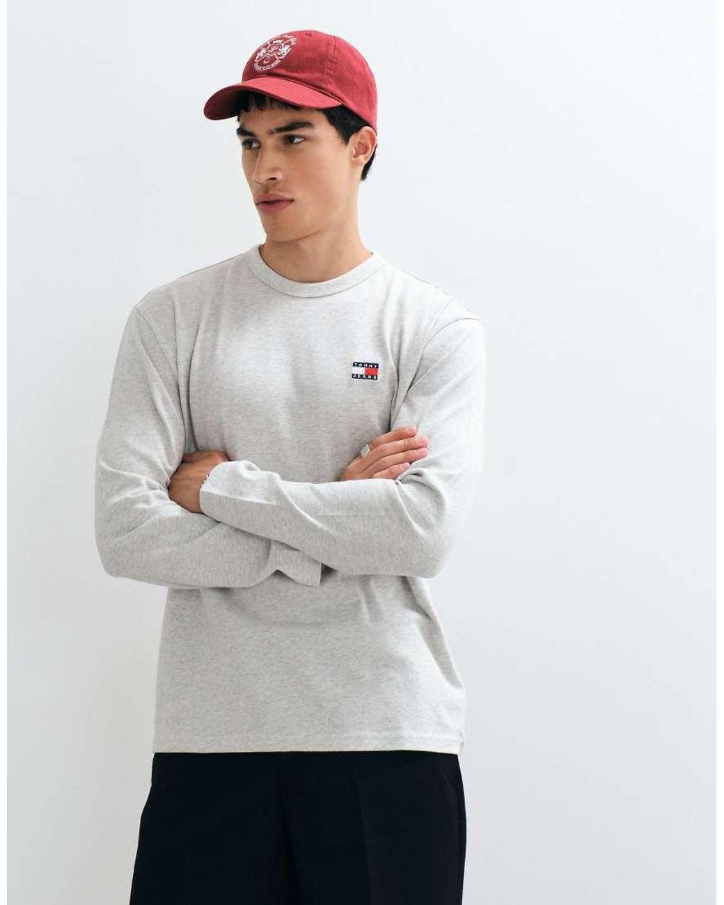 Tommy Hilfiger Gray Badge Logo Long Sleeve T-shirt for men