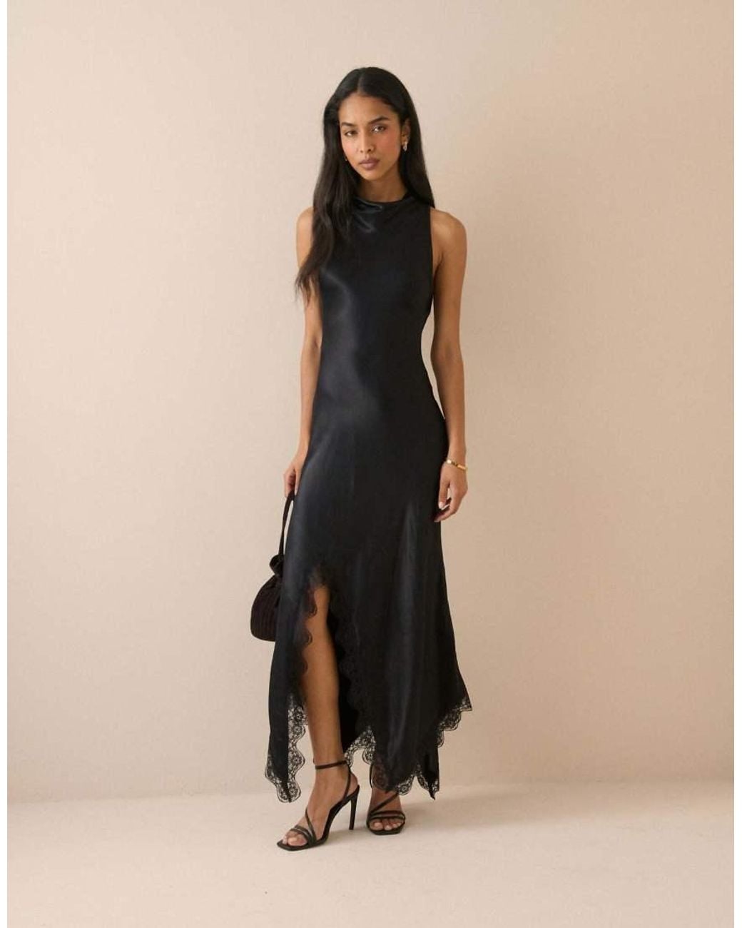 Nobody's Child Natural Asymmetrical Hem Satin Marta Maxi Dress