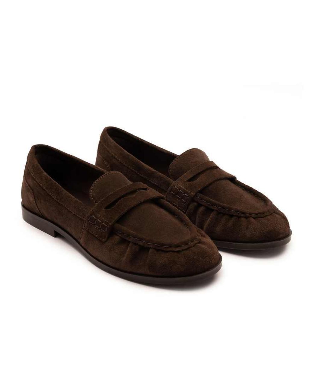 OFF THE HOOK Brown Sienna Suede Leather Ruched Loafers