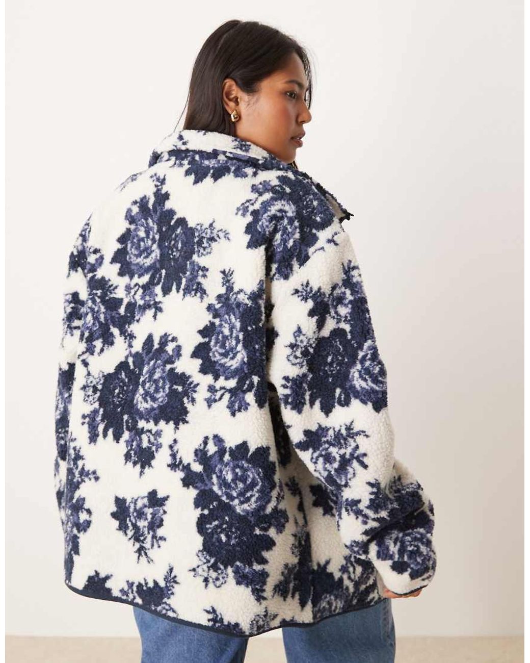 ASOS Blue Asos Design Curve Zip Through Borg Fleece