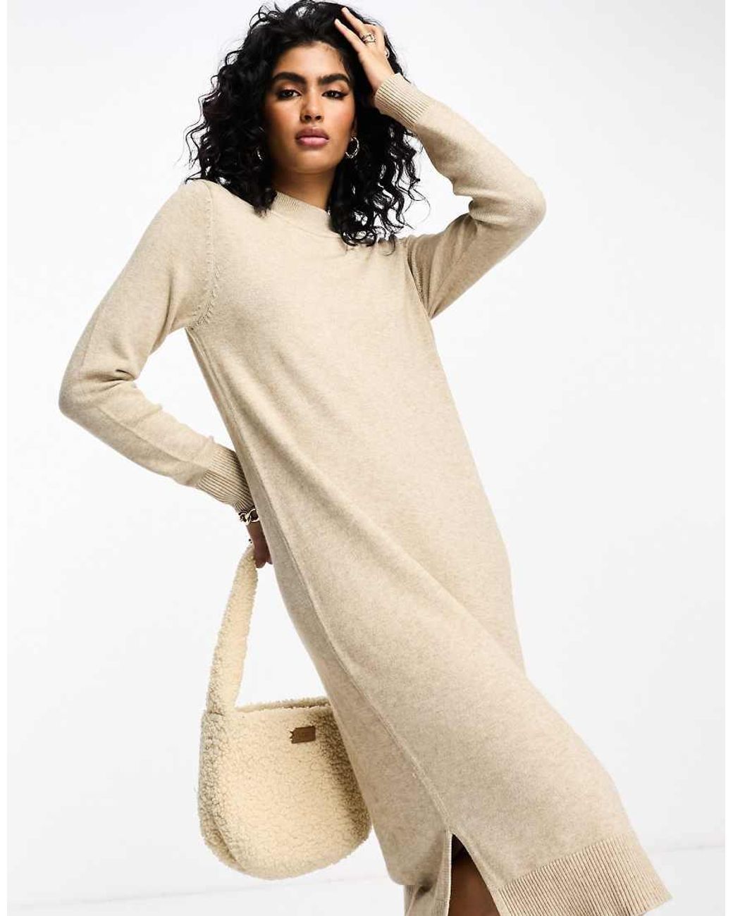 Vila White High Neck Knitted Midi Jumper Dress