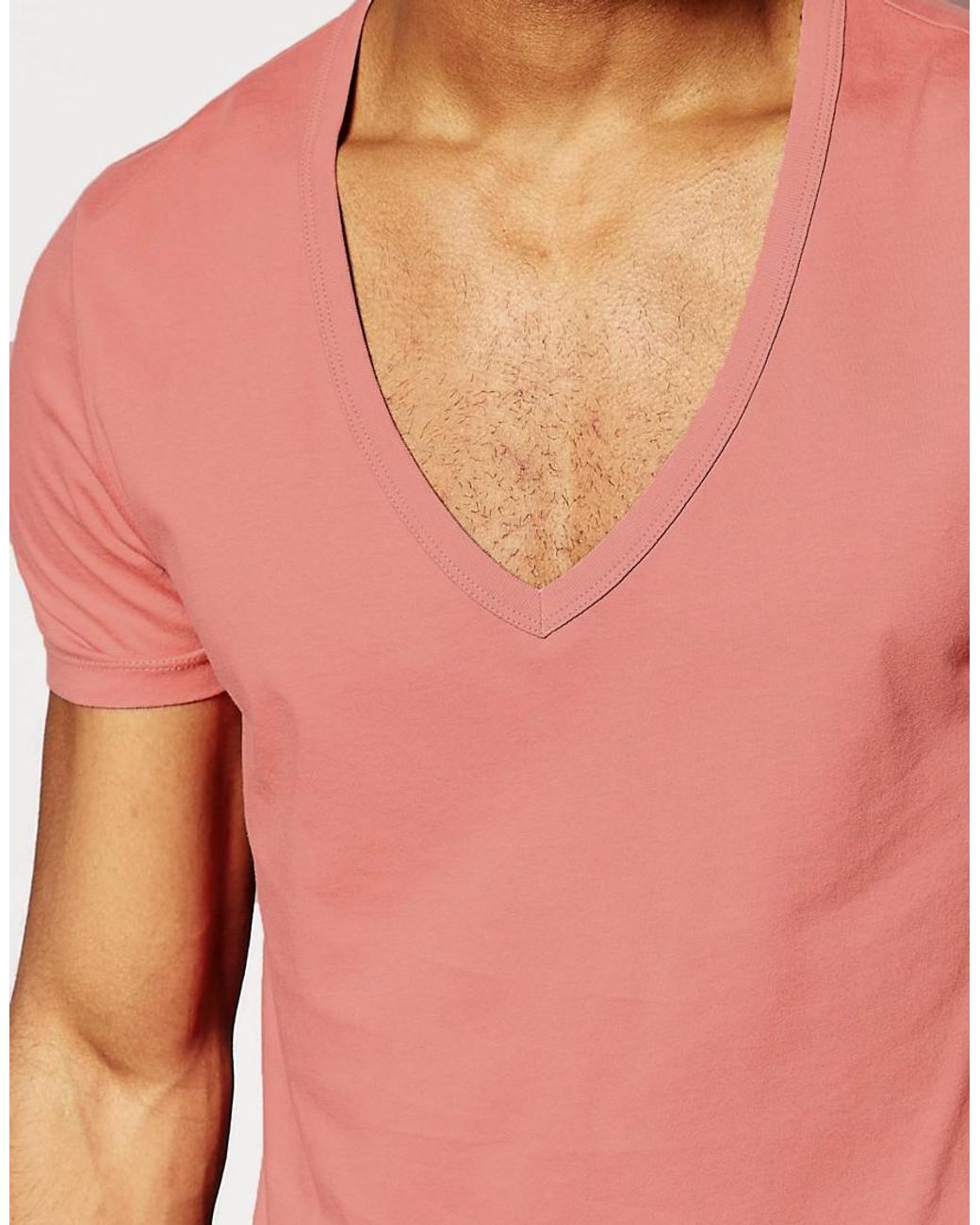 ASOS T-shirt With Deep V Neck in Pink for Men | Lyst