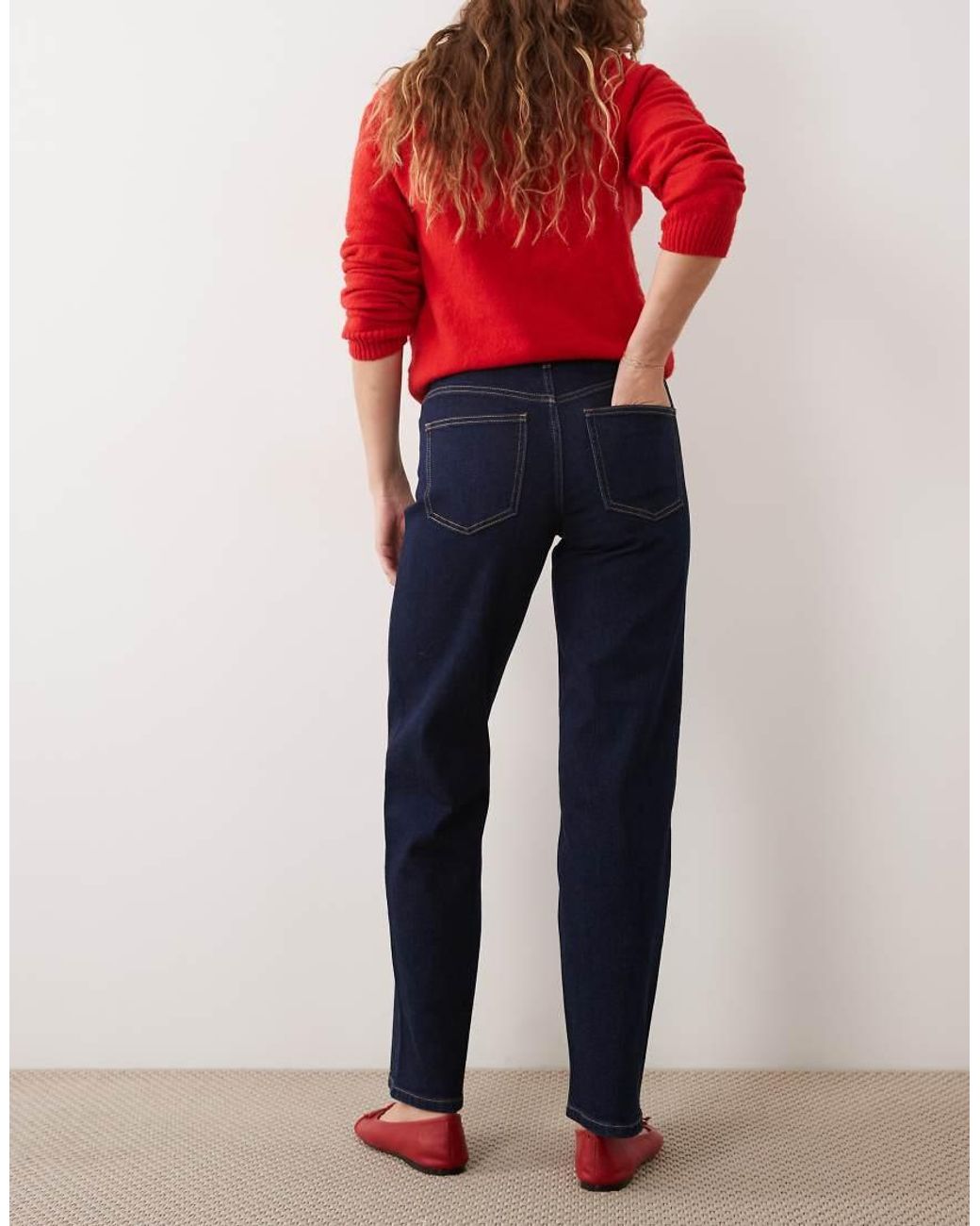 Miss Selfridge Red Mid Rise Straight Leg Jeans