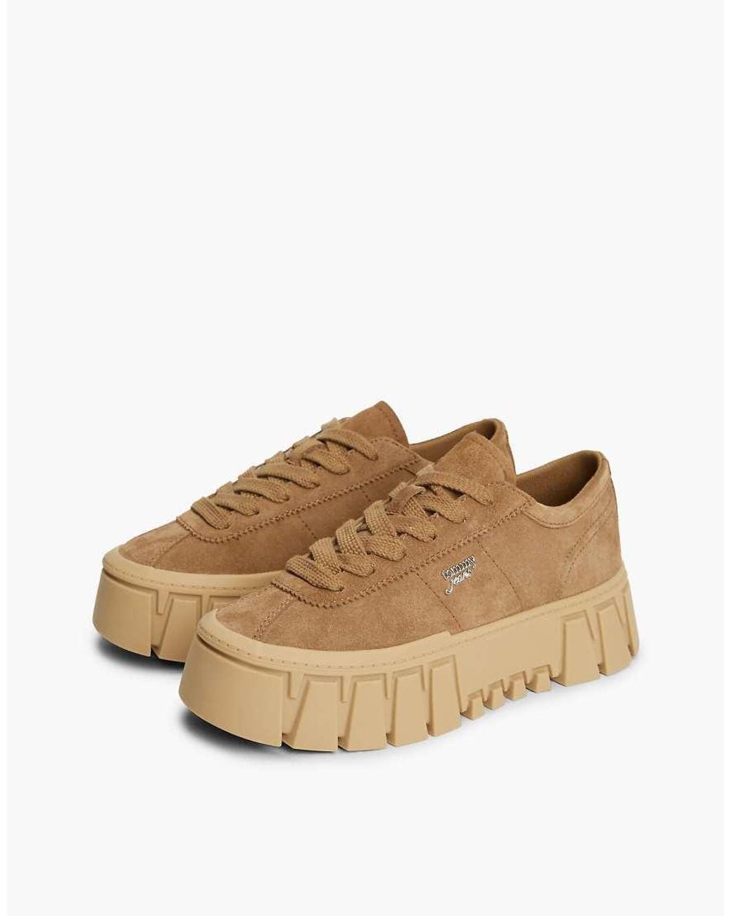 Tommy Hilfiger Brown Suede Logo Platform Trainers