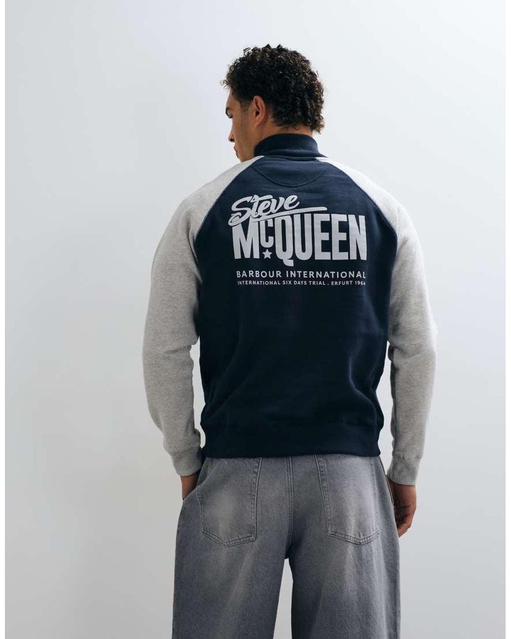 Barbour Blue X Steve Mcqueen Kenny Half Zip Ragland Sweatshirt for men
