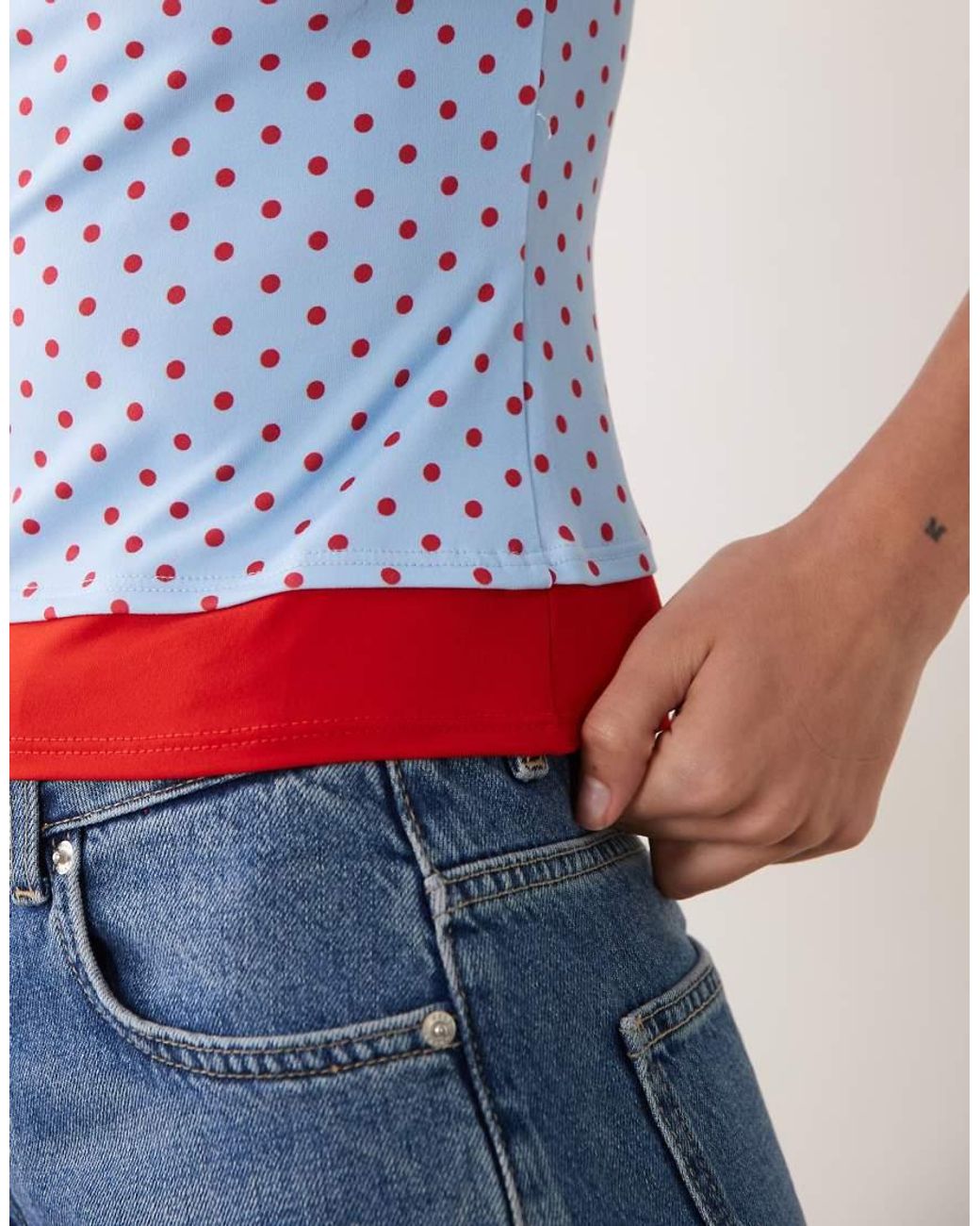 ASOS Blue Short Sleeve Double Layer Polka Dot Top In