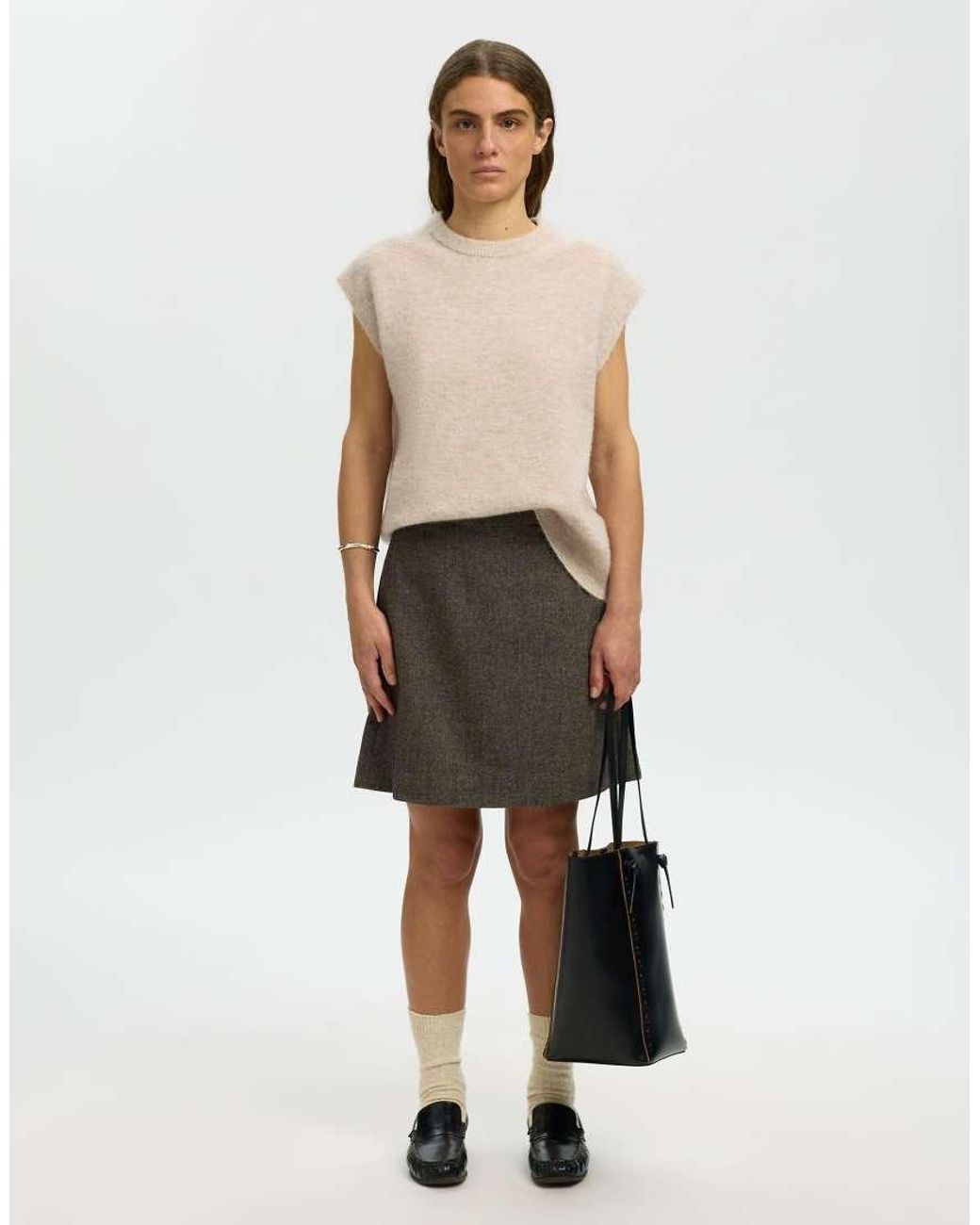 SELECTED White Lulu Denim Relaxed Fit Crew Neck Knitted Vest