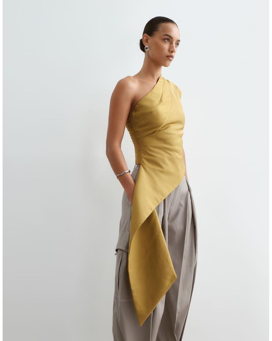 ARRANGE White One Shoulder Drape Top