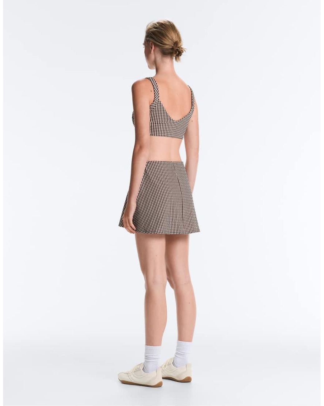 Oysho Blue Comfortlux High-rise Gingham Mini Skirt