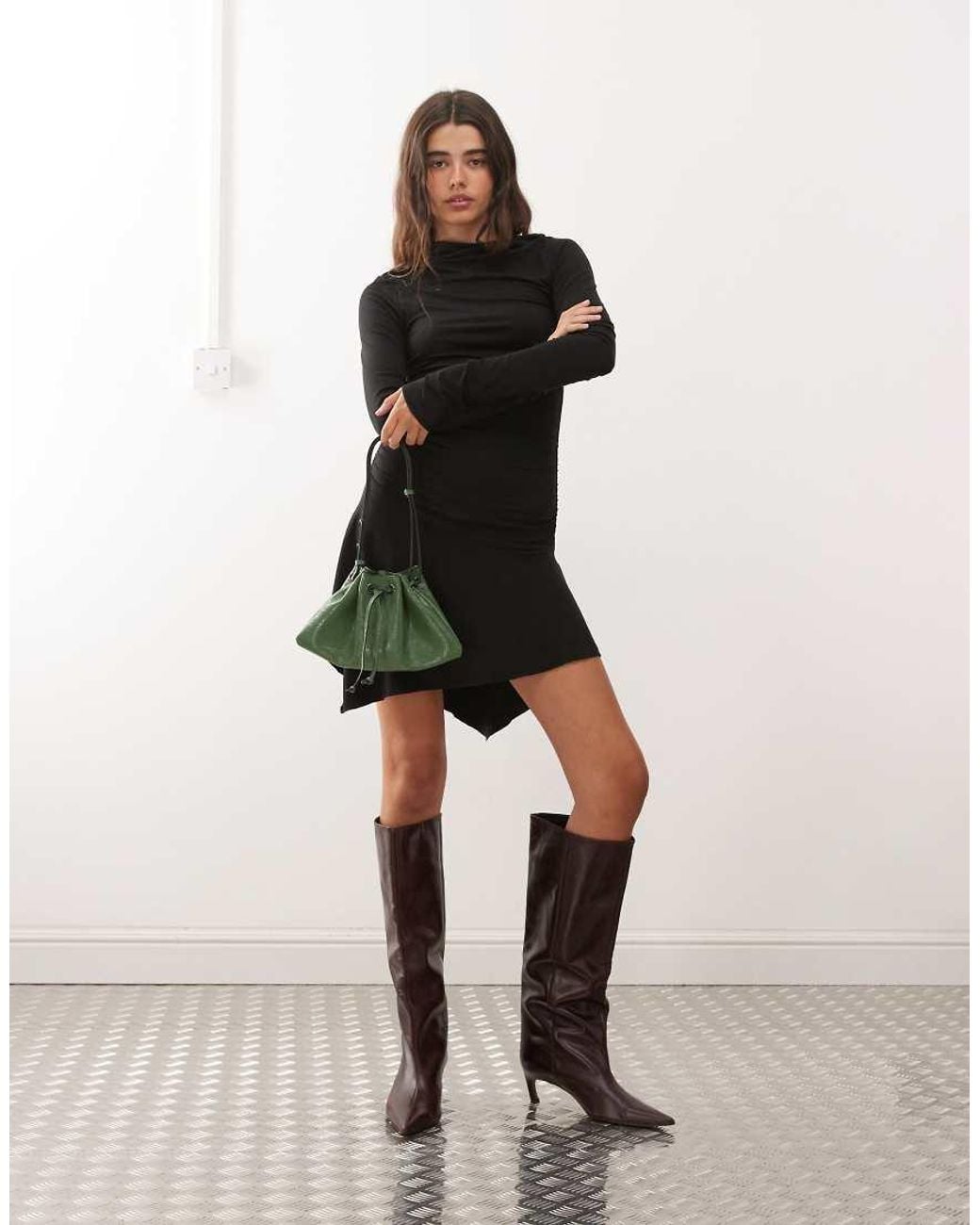 Weekday Natural Asymmetric Shoulder Long Sleeve Mini Dress