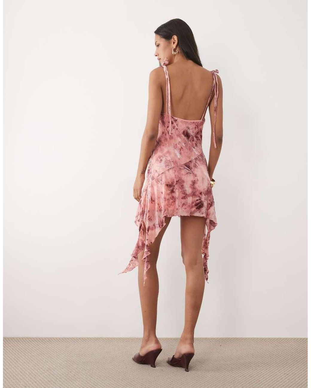 Miss Selfridge Pink Burn Out Hot Fix Cami Festival Cowl Mini Dress With Hanky Hem