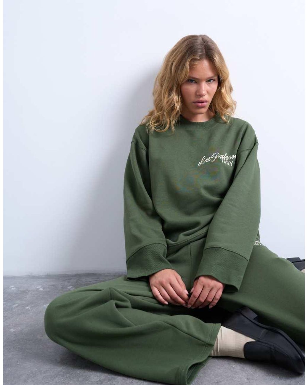 TOPSHOP Green La Paloma Embroidered Sweatshirt