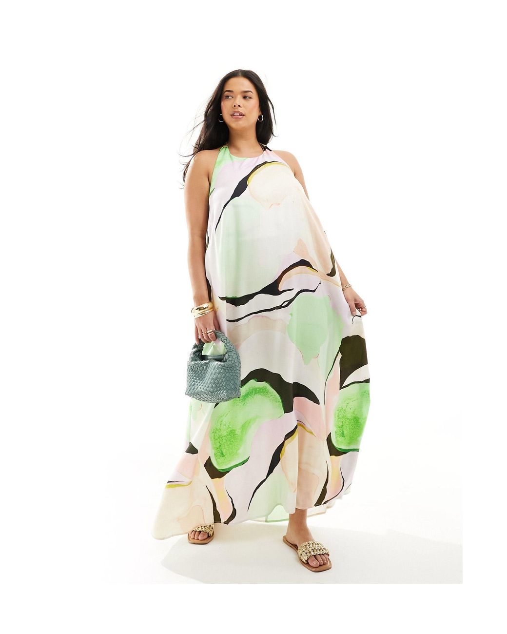 ASOS Asos Design Curve Cupro Clean Halter Maxi Sundress in Green | Lyst UK
