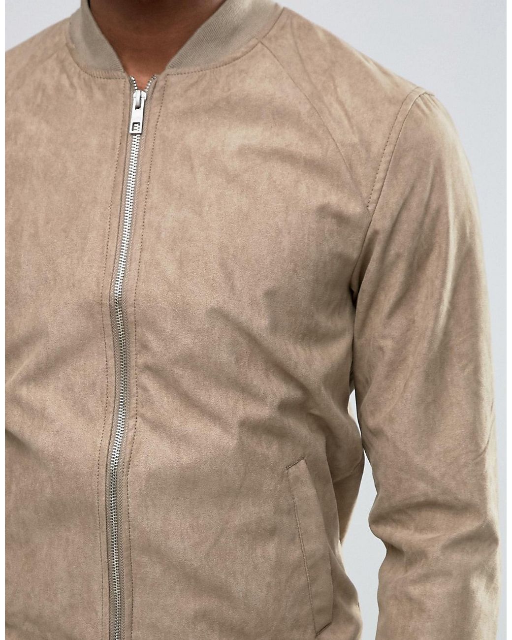 Pull Bear Faux Suede Bomber Jacket In Beige in Natural for Men Lyst