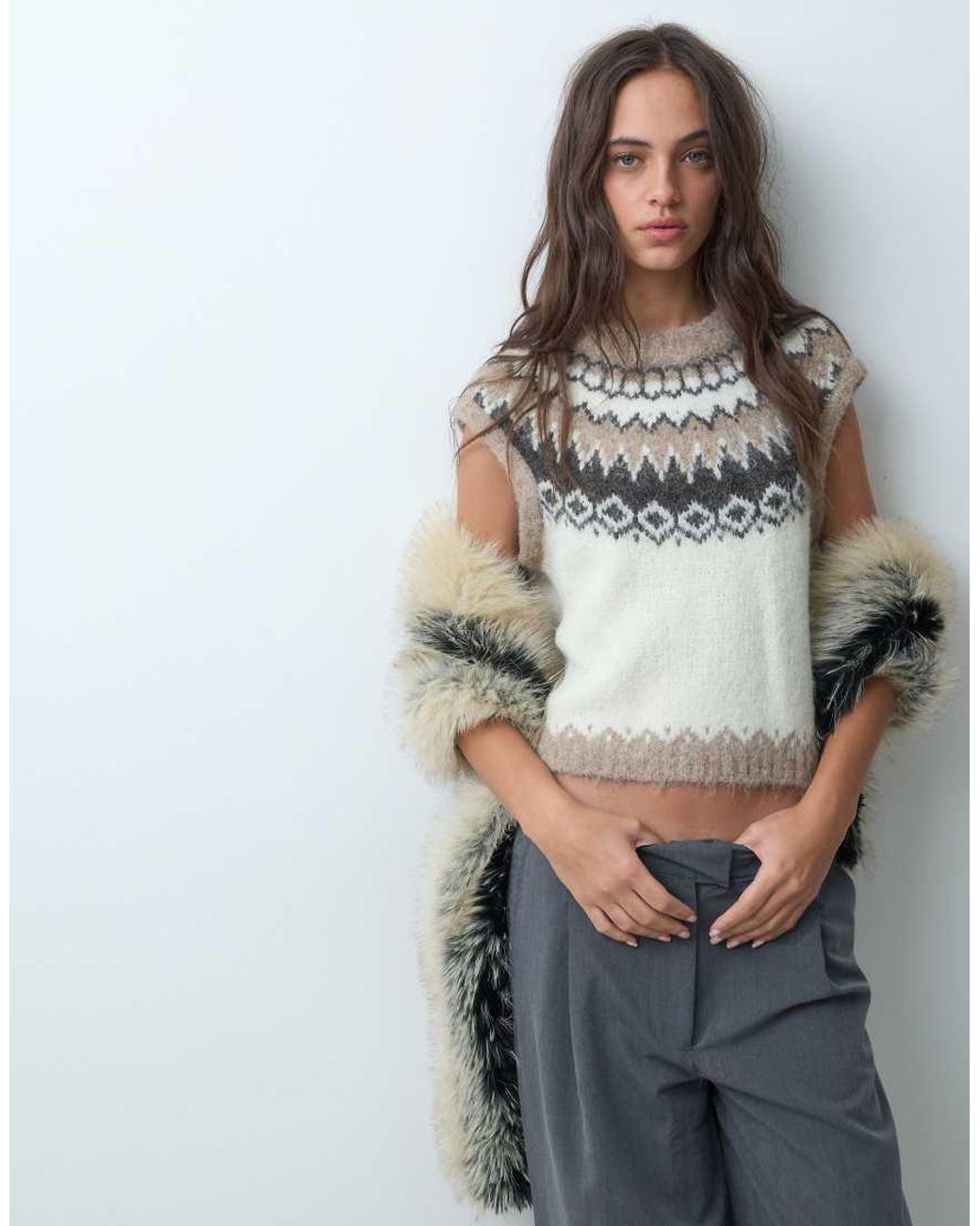 Vero Moda White Fairisle Knitted Jumper Vest