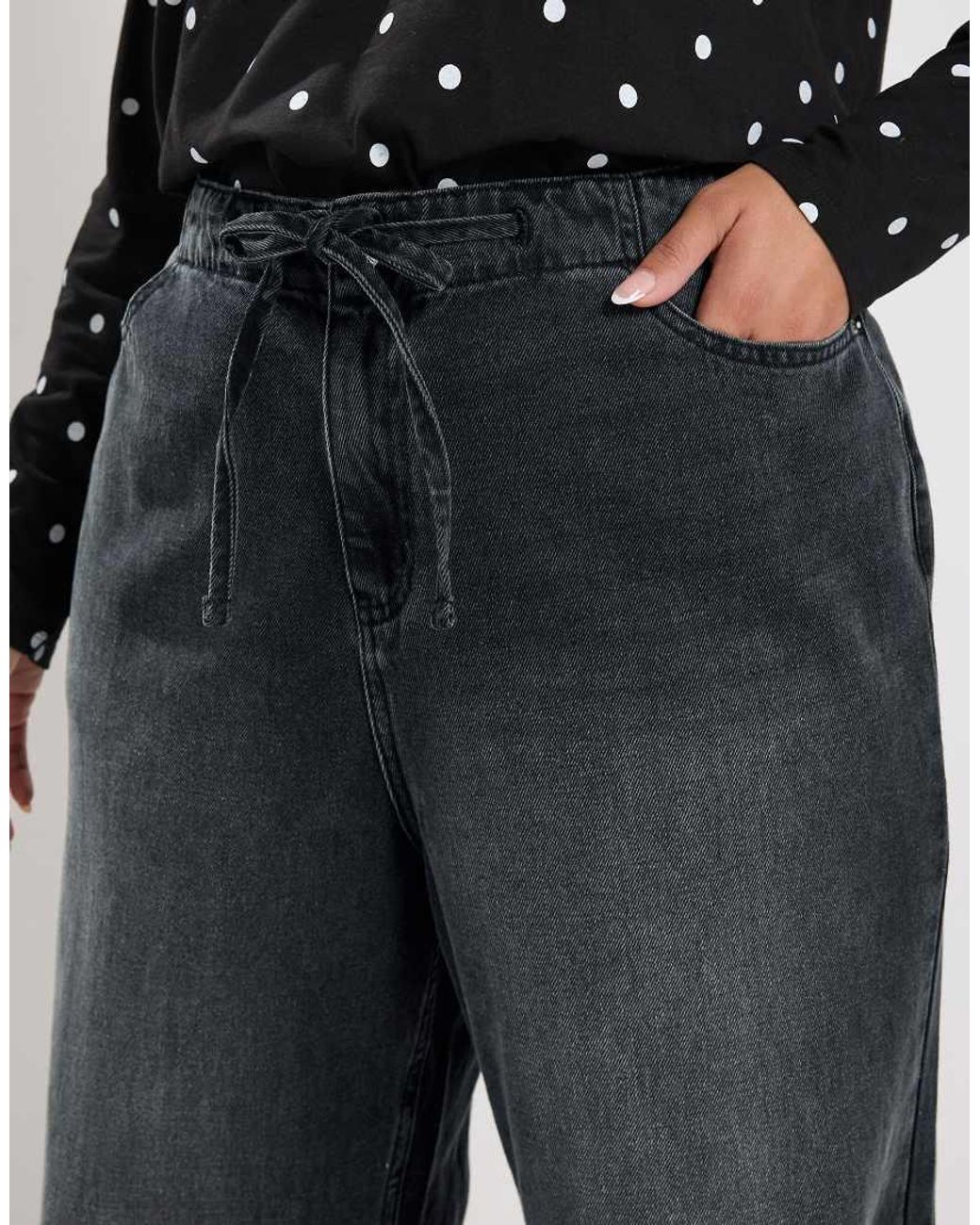 Yours Clothing Blue Tie Waist Wide Leg Jeans