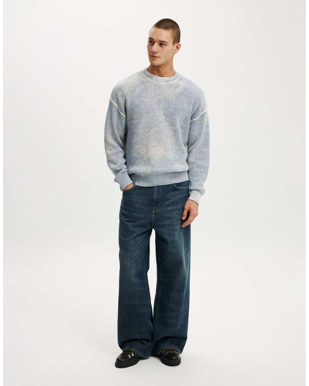 Cotton On Gray Y2K Box Fit Crew Knit for men