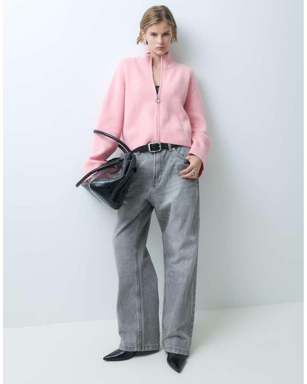 Miss Selfridge Pink Zip Through Cardigan