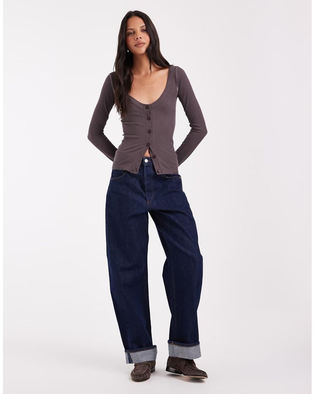ASOS Blue Seamless Rib Deep V Cardigan