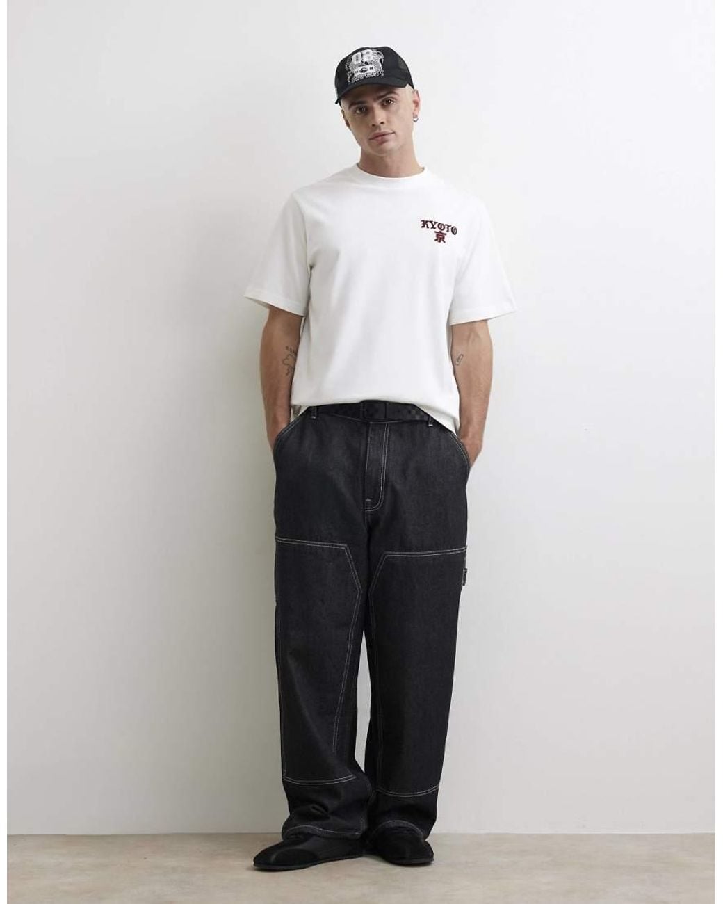River Island Gray Regular Fit Kyoto Velvet Patch T-Shirt for men