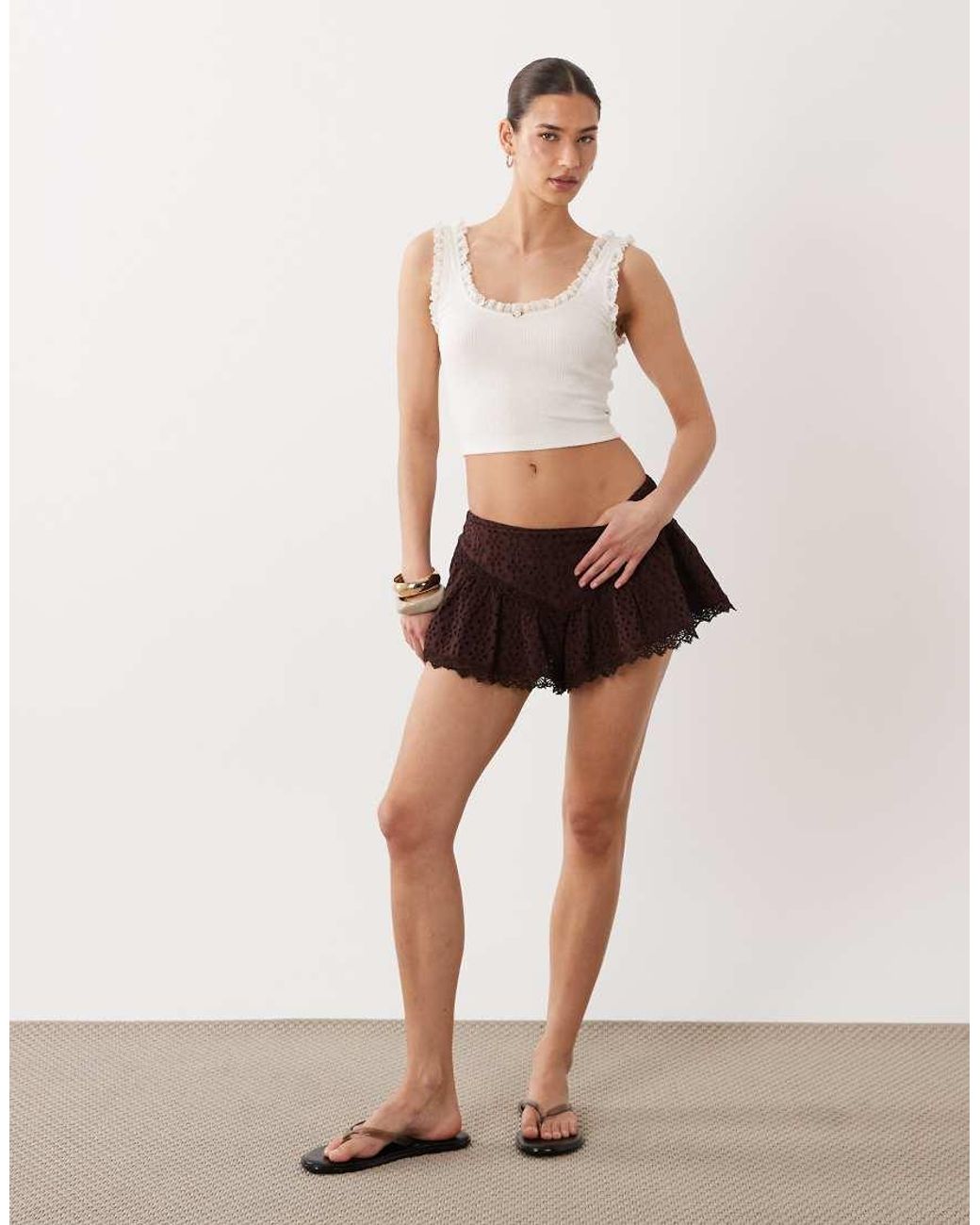 Miss Selfridge White Ribbed Vest Top With Lace Detail