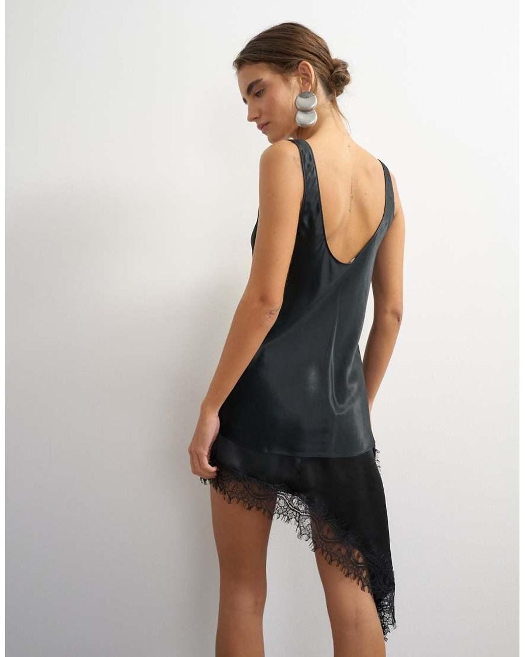TOPSHOP Black Satin Scoop Neck Cami Top