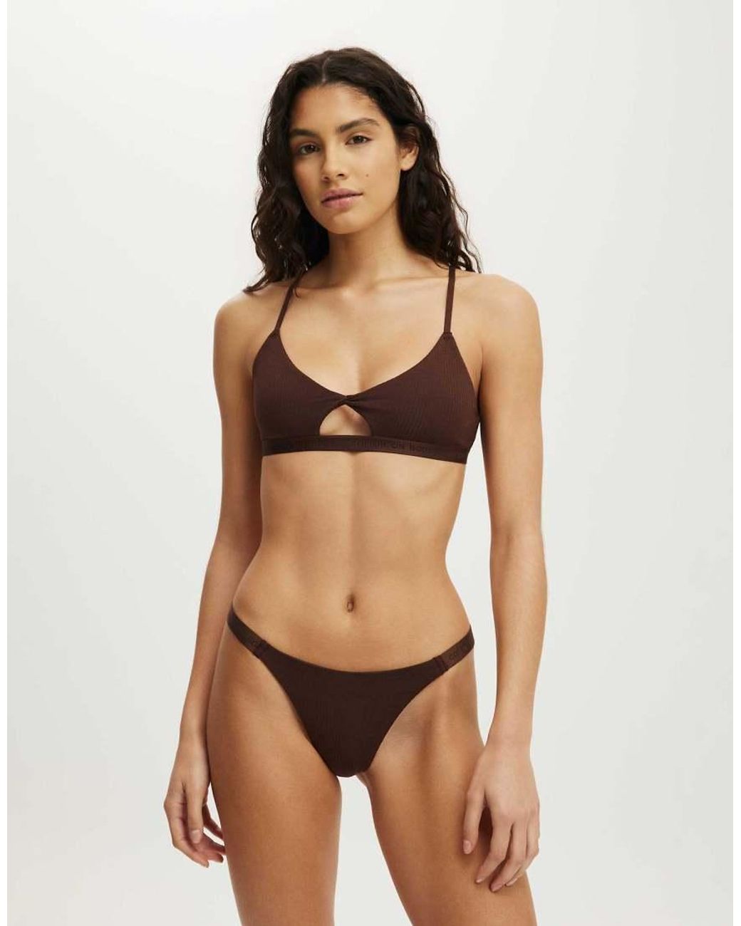 Cotton On Natural Branded Cotton Knot Front Bralette
