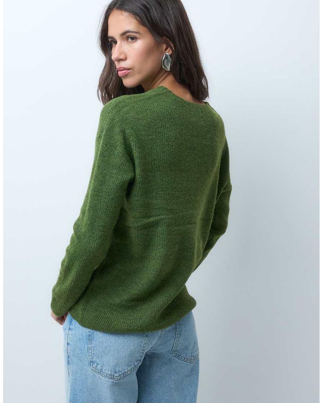 ONLY Green V Neck Long Sleeve Pullover Knit Jumper