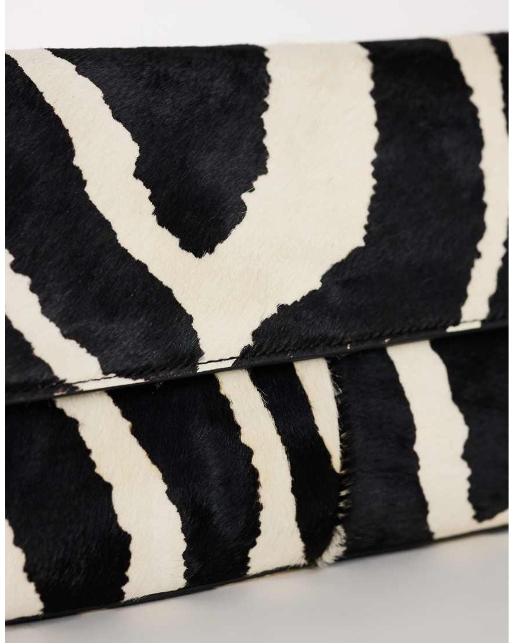 TOPSHOP White Clark Medium Hair On Real Leather Fold Over Clutch Bag