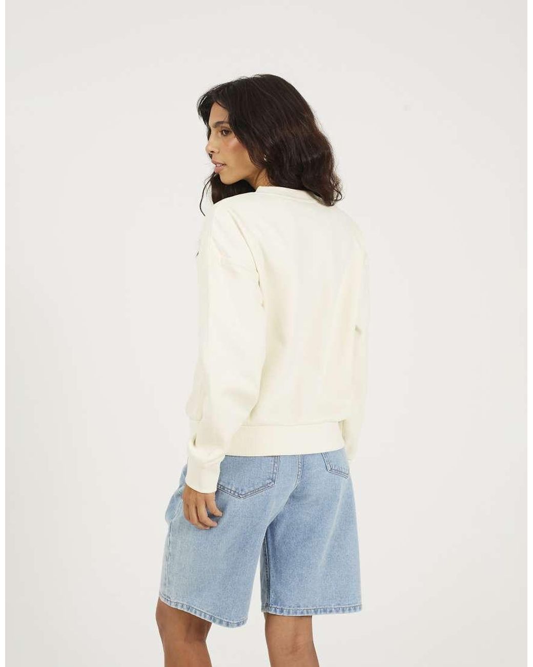 Brave Soul White Crew Neck Embroidered Sweatshirt