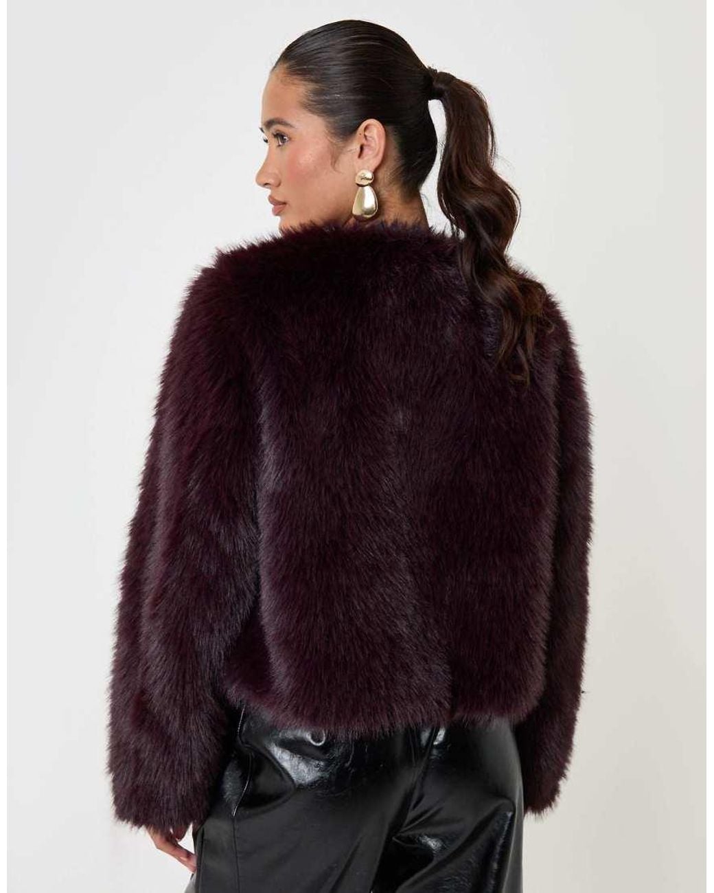 Threadbare Black Collarless Faux Fur Jacket